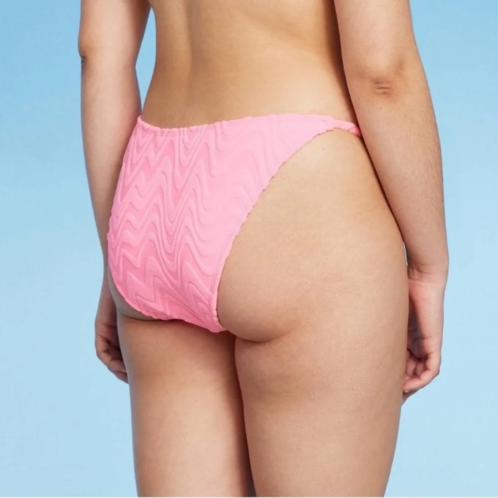 Wavy‎ Terry Textured High Leg Extra Cheeky Bikini Bottoms Wild Fable Light Pink